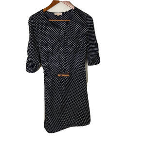 Skies Are Blue Women's Med Navy & White Polka Dot Dress Half Sleeve Mini Lined